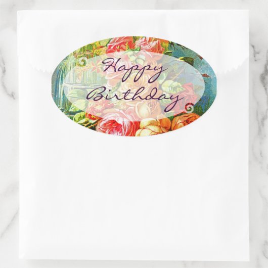 Roos Verjaardag Ovale Sticker (Tas)