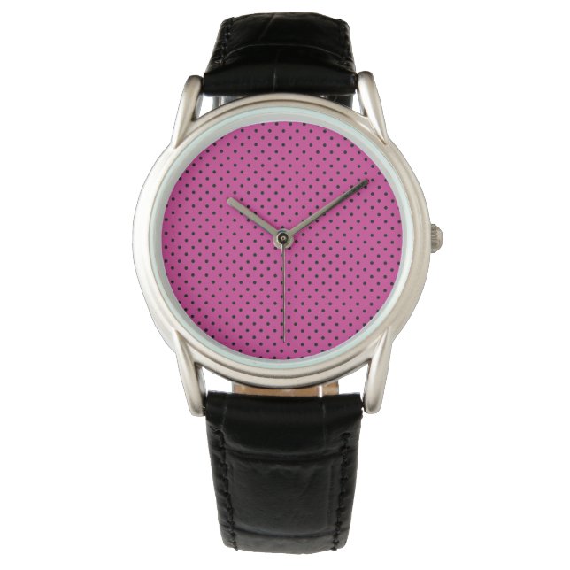 Roos Violet en zwarte Stippen Horloge (Voorkant)
