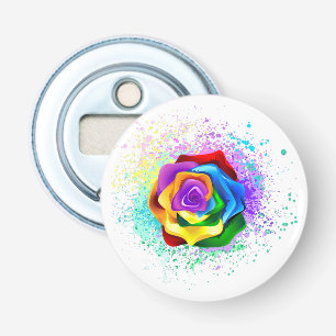 Roos voor kleurrijke regenboog button flesopener