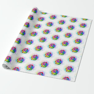 Roos voor kleurrijke regenboog cadeaupapier