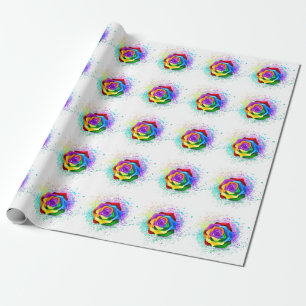 Roos voor kleurrijke regenboog cadeaupapier