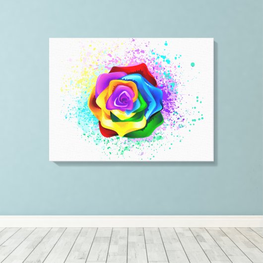 Roos voor kleurrijke regenboog canvas afdruk (Insitu (Houten vloer))