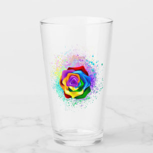 Roos voor kleurrijke regenboog glas