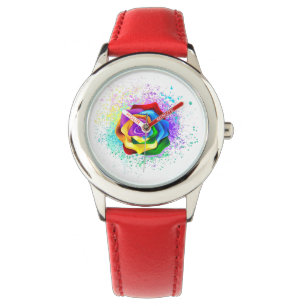 Roos voor kleurrijke regenboog horloge