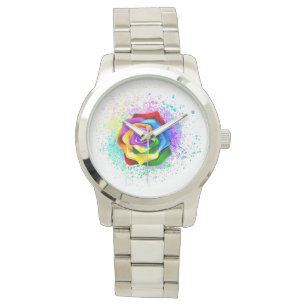Roos voor kleurrijke regenboog horloge