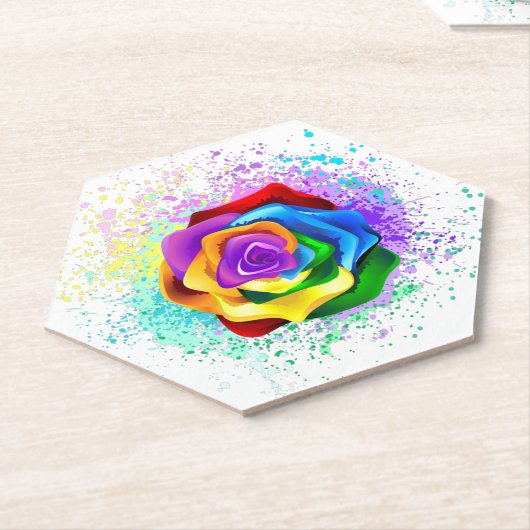 Roos voor kleurrijke regenboog kartonnen onderzetters (Schuin)