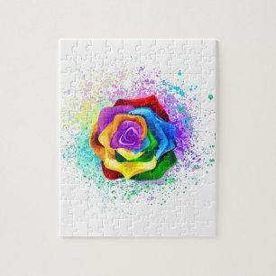 Roos voor kleurrijke regenboog legpuzzel