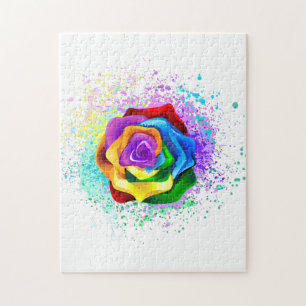 Roos voor kleurrijke regenboog legpuzzel