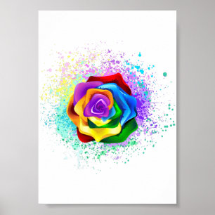 Roos voor kleurrijke regenboog poster