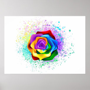 Roos voor kleurrijke regenboog poster