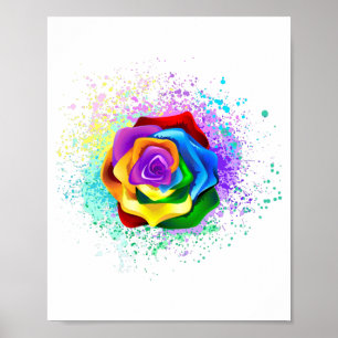 Roos voor kleurrijke regenboog poster