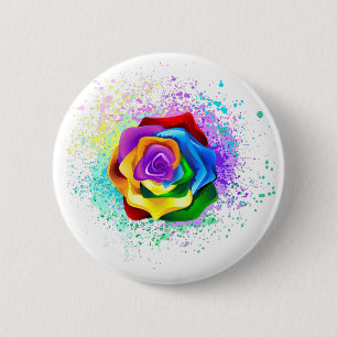 Roos voor kleurrijke regenboog ronde button 5,7 cm