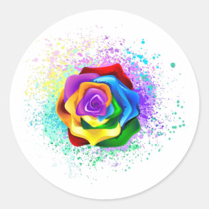 Roos voor kleurrijke regenboog ronde sticker
