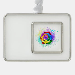 Roos voor kleurrijke regenboog verzilverd kader ornament