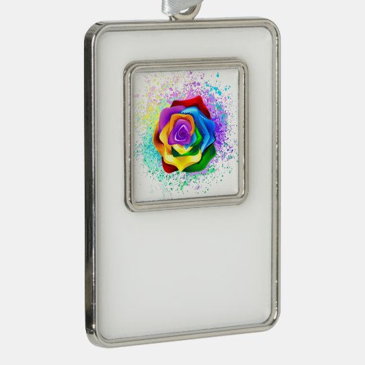Roos voor kleurrijke regenboog verzilverd kader ornament (Rechts)