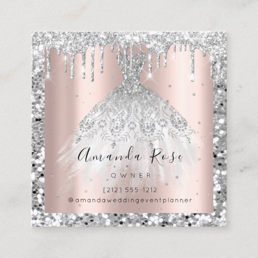 Roos voor Weddenevenementen Gold GlitterSilver-dri Afsprakenkaartje (Voorkant)