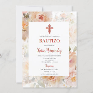 Roos watergekleurd Dopen Spaans Uitnodiging