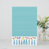 Roos Waterverf Bloemen Turquoise gevoerd Briefpapier (Staand voorkant)