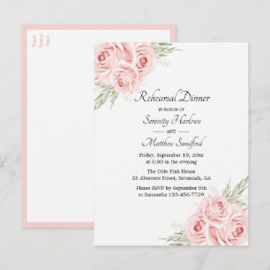 Roos Waterverf Blush Roze Floral repetitie Dinner Uitnodiging Briefkaart