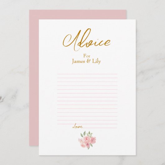 ROOS Waterverf bruiloft Advieskaart (Voorkant / Achterkant)