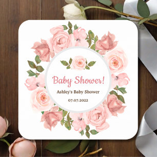 Roos Waterverf Floral Baby shower Vierkante Kartonnen Onderzetter