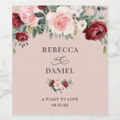 Roos Waterverf Floral bruiloft gepersonaliseerd Wijn Etiket (Enkel label)