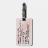 Roos Waterverf Naam Monogram Bagagelabel (Achterkant verticaal)