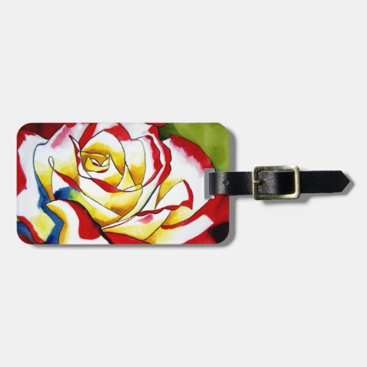 Roos waterverf oorspronkelijke kunstbloem bagagelabel (Voorkant horizontaal)