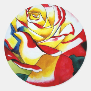 Roos waterverf oorspronkelijke kunstbloem ronde sticker