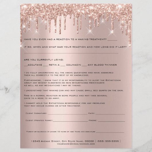 Roos Waxing Depilation Liability Waiver Release Flyer (Achterkant)