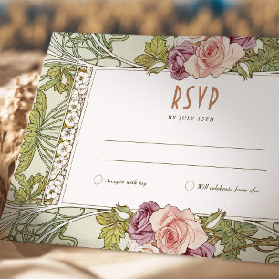 Roos Weddenschap RSVP Art Nouveau Mucha invoegen Kaart