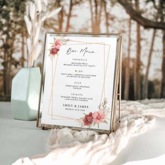 Roos Wedding Bar Menu Sign Sjabloon Poster