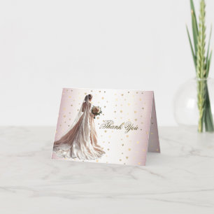 Roos Winter Bruid Golden Shiny Heart Party Bedankkaart