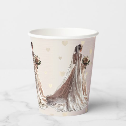 Roos Winter Bruid Golden Shiny Heart Party Papieren Bekers (Achterkant)