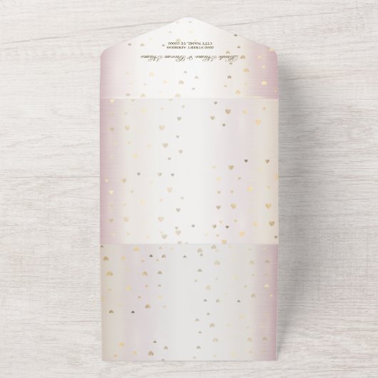 Roos Winter Bruid Golden Shiny Hearts All In One Uitnodiging (Buitenkant)