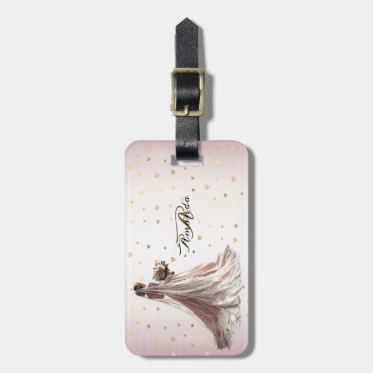 Roos Winter Bruid Golden Shiny Hearts Bagagelabel (Voorkant verticaal)