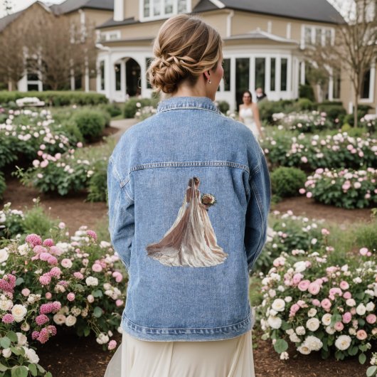 Roos Winter Wedding Bride Golden Elegant Party Denim Jacket (Huwelijk Achterkant)
