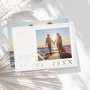 Roos Wit Foto Bruiloft Save Ons Datum Roos Folie Uitnodiging