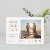 Roos Wit Foto Bruiloft Save Ons Datum Roos Folie Uitnodiging (Staand Voorkant)