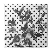  roos - witte en zwarte stippen tegeltje (Voorkant)