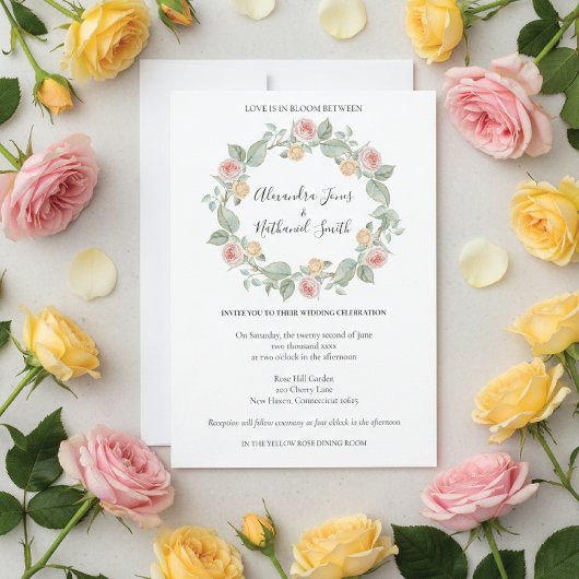Roos Wreath Summer Wedding Invitation Kaart