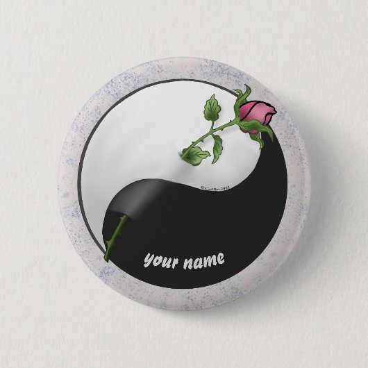 Roos Yin Yang Wedding knop, Ronde Button 5,7 Cm (Voorkant)