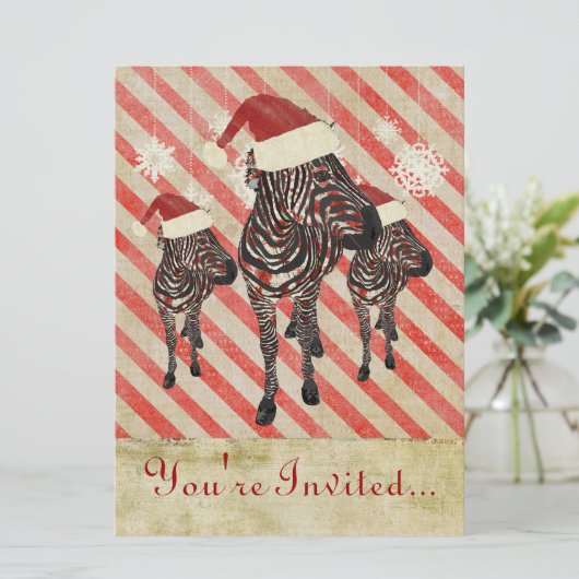 Roos Zebras Holiday Uitnodiging (Staand voorkant)