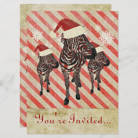 Roos Zebras Holiday Uitnodiging (Voorkant / Achterkant)