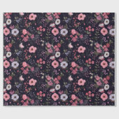 Roos zomer op zwart cadeaupapier (Vlak)