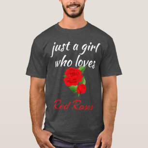 Roos zwaait gewoon een meisje dat van rode rozen h t-shirt