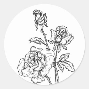  Roos Zwart Wit Bloemen Bloemen Bruiloft Ronde Sticker