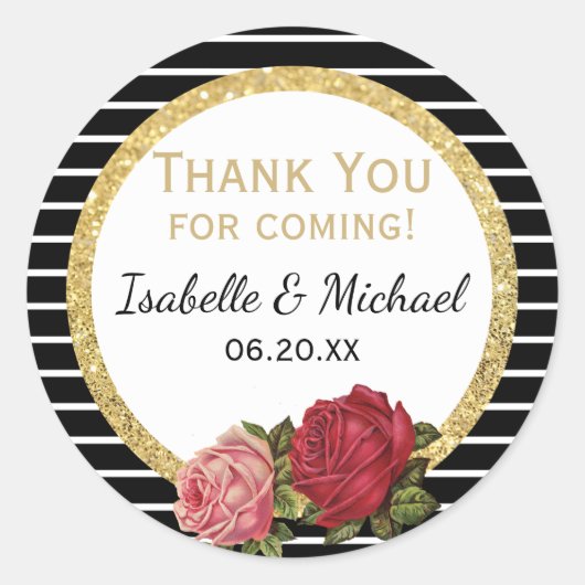 Roos zwart wit dank u bruiloft Sticker (Voorkant)