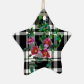  roos - zwart-wit gelooid keramisch ornament (Rechts)