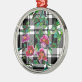  roos - zwart-wit gelooid metalen ornament (Links)